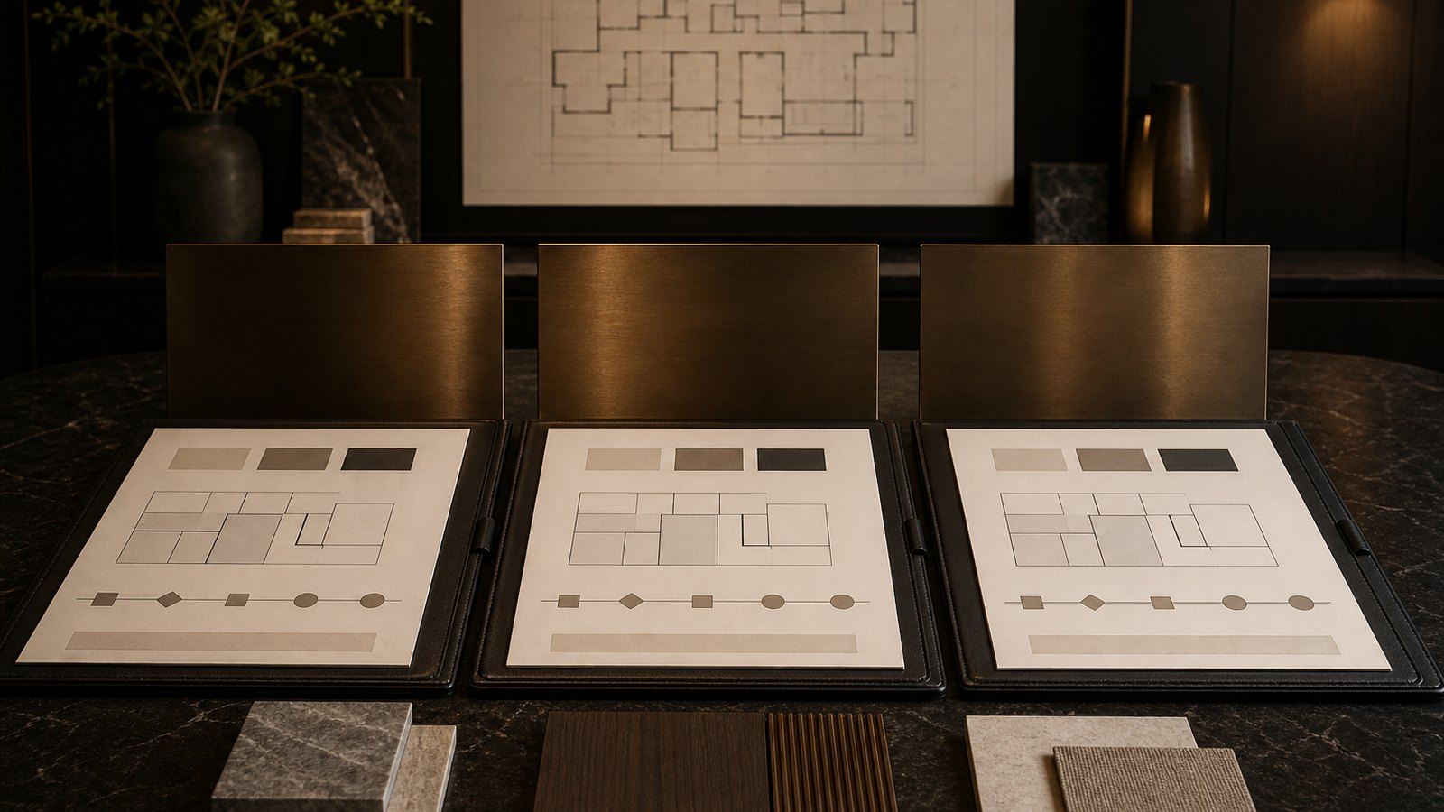 Conceptual comparison of quotation files in a premium real-estate presentation