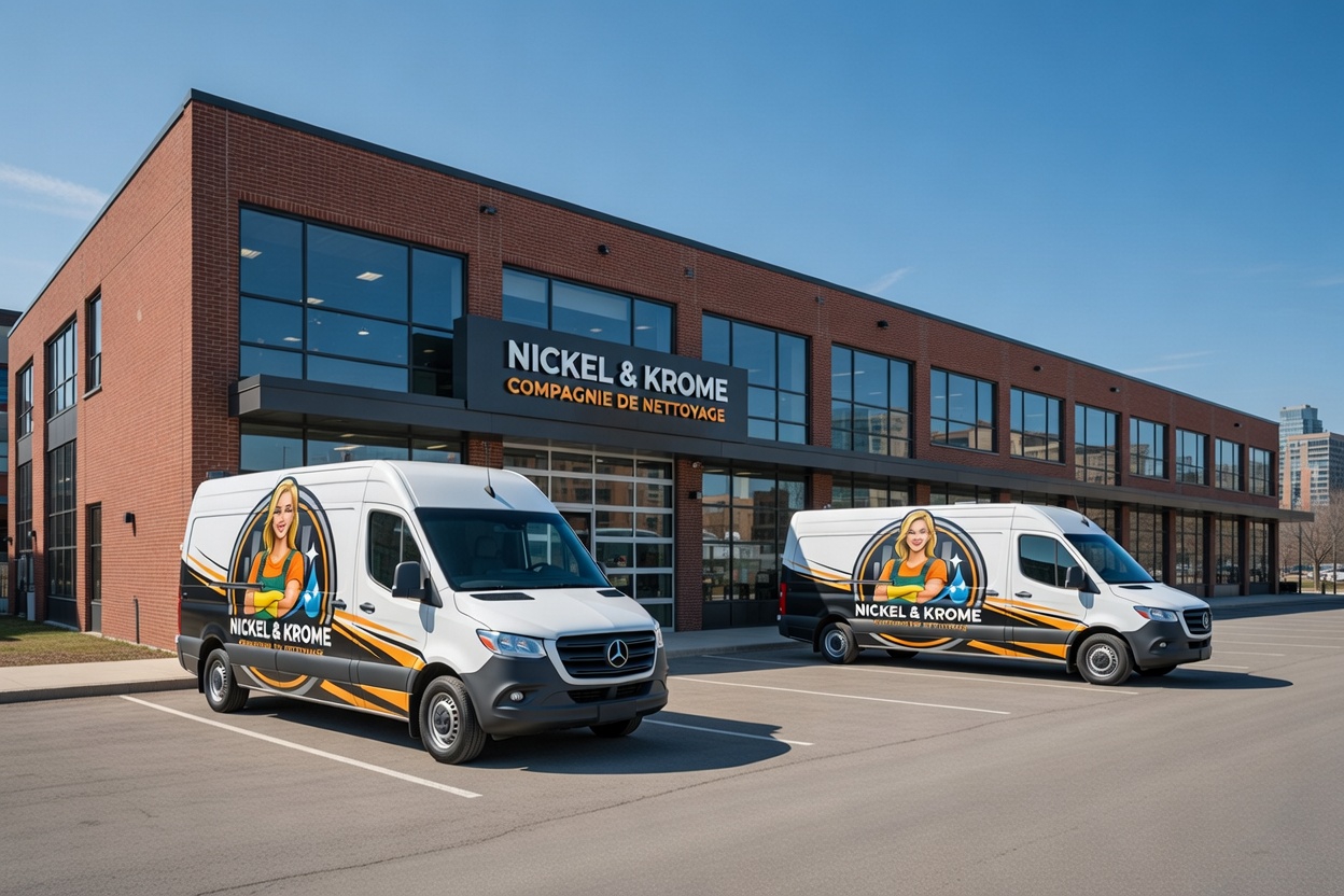 Véhicules Nickel & Krome devant les bureaux de l'entreprise