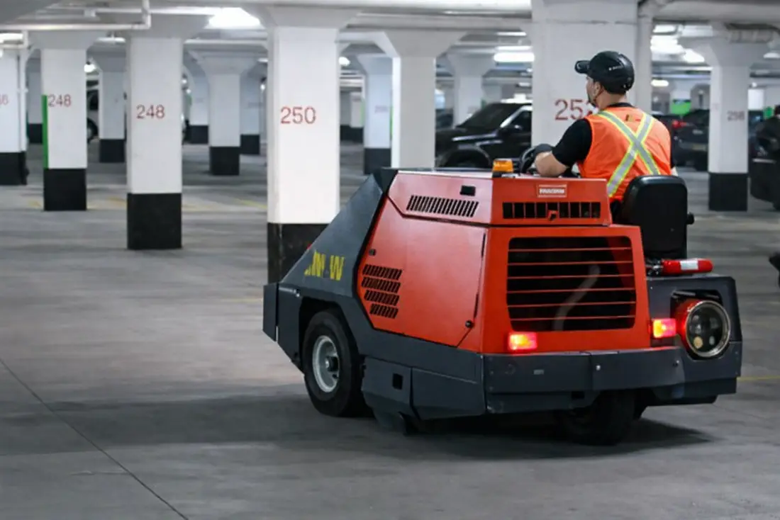 Mechanical sweeping of underground parking lot