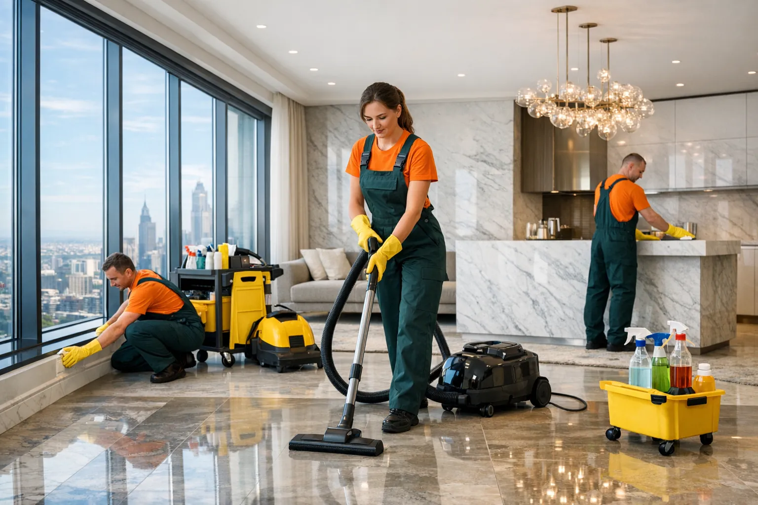 Post-construction cleaning team at work on a residential project in Montreal